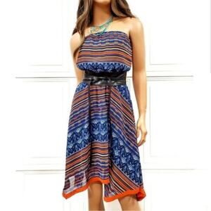 Anthropologie Maeve Urcos Handkerchief Geometric Print Strapless‎ Dress Size S